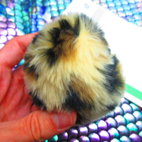 Cheetah Puffball Pom Pom Keychain With Silver Finish Findings - Picture 4 of 4